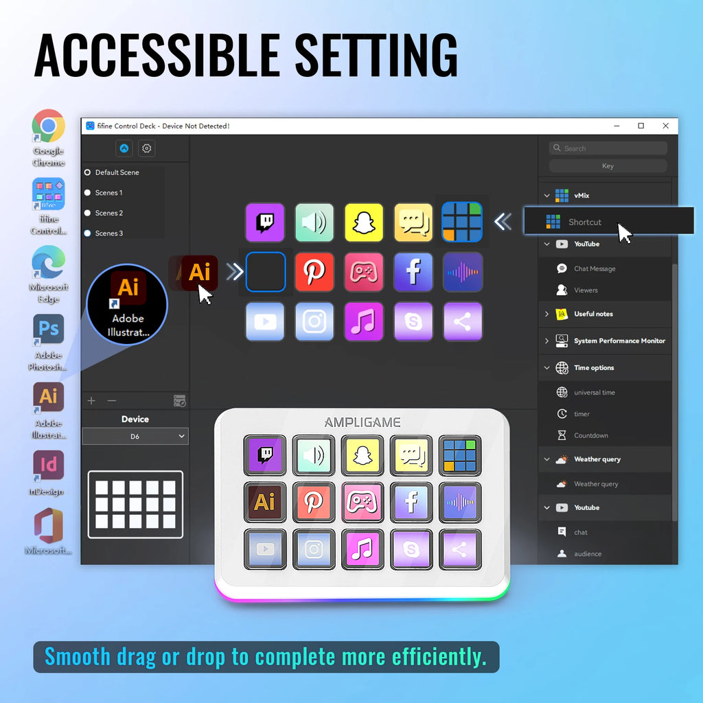 Controlador de corriente macro FIFINE D6 Acciones activadas por aplicación con cubierta programable de 15 teclas para transmisión en vivo, para OBS/Twitch/YouTube