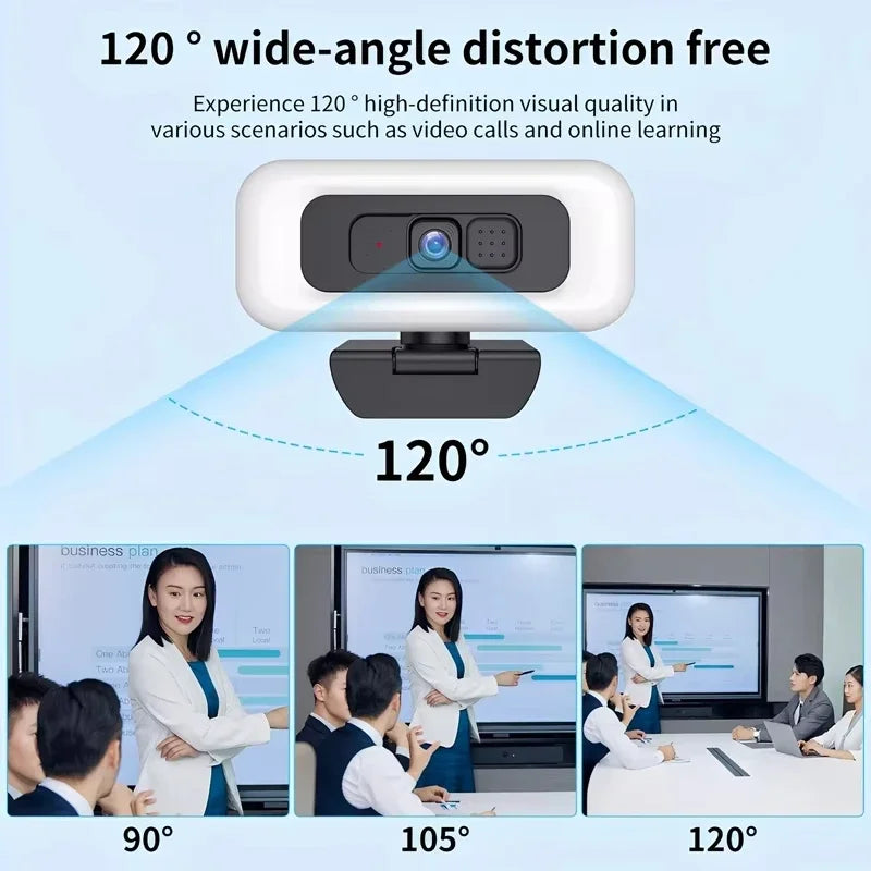 Cámara web Lenovo 2K/4K Ultra HD con enfoque automático, micrófono, luz y cubierta de protección de privacidad para transmisiones en vivo flexibles