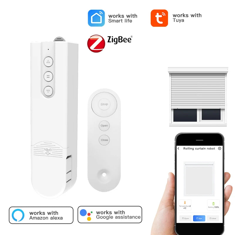 Persiana Motorizada Inteligente, Obturador Eléctrico Automático, Robot Controlador de Cortinas para Tuya Zigbee App, Google Home, Alice, Alexa Voice