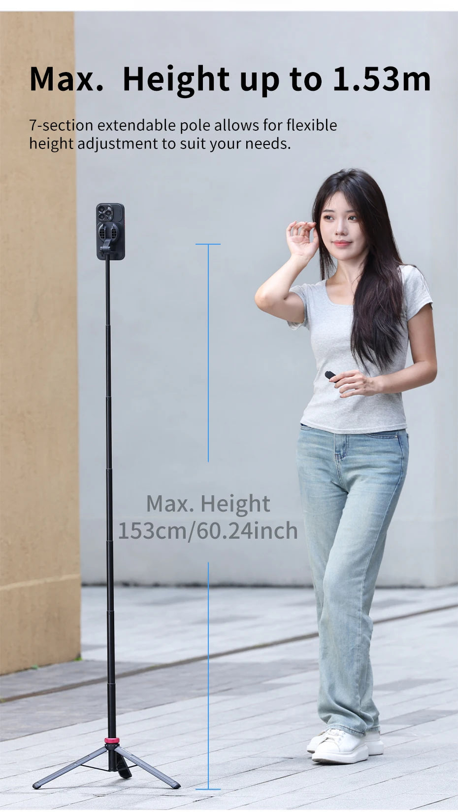 Ulanzi MT-84 1,53 M Magsafe Selfie Stick trípode soporte Bluetooth extensión de teléfono remoto trípode para IPhone 16 15 LiveStreaming Vlog