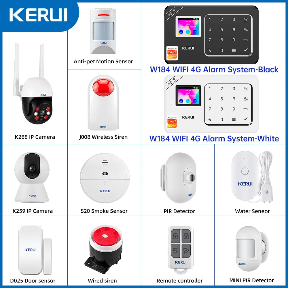 KERUI-Kit de alarma para el hogar, inalámbrico, WiFi, GSM, antirrobo, con pantalla táctil, aplicación Tuya Smart Life, sistema de alarma para protección de seguridad