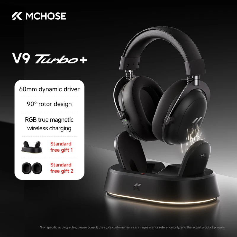 Auriculares Inalámbricos para Juegos MCHOSE V9 Turbo + con Sonido Envolvente 7.1 de 60 mm, Auriculares Profesionales para Esports con Base de Carga RGB