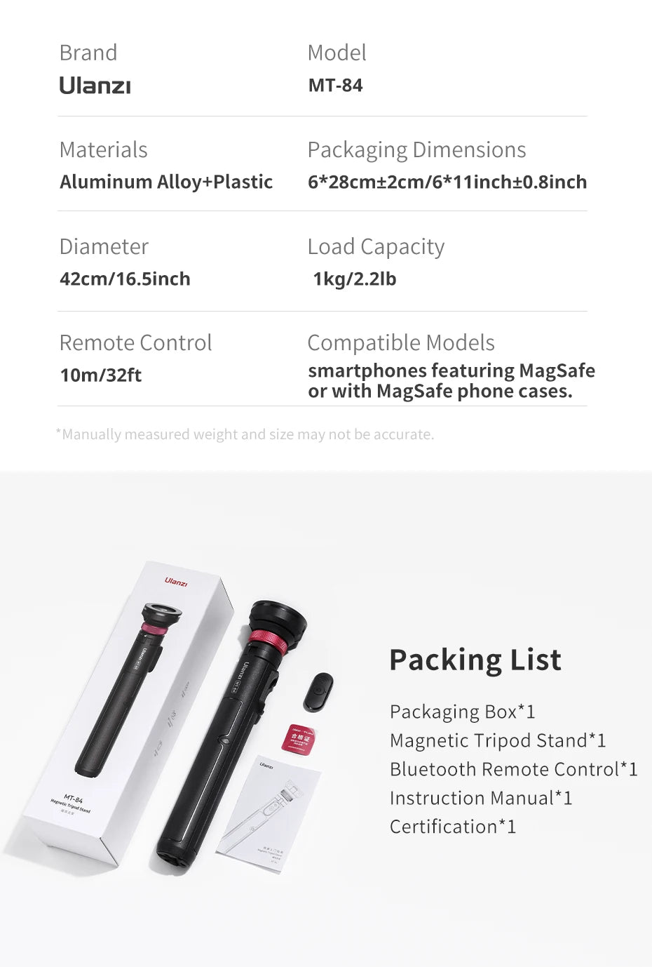 Ulanzi MT-84 1,53 M Magsafe Selfie Stick trípode soporte Bluetooth extensión de teléfono remoto trípode para IPhone 16 15 LiveStreaming Vlog
