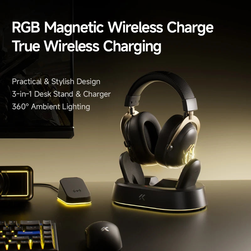 Auriculares Inalámbricos para Juegos MCHOSE V9 Turbo + con Sonido Envolvente 7.1 de 60 mm, Auriculares Profesionales para Esports con Base de Carga RGB