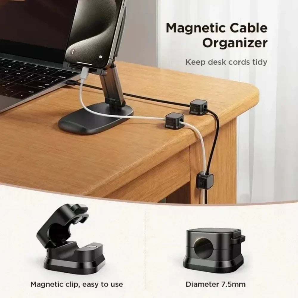 2 Clips Magnéticos para Cables, Organizador de Cables Ajustable para Debajo del Escritorio, Gestión de Cables, Sujetador de Cables