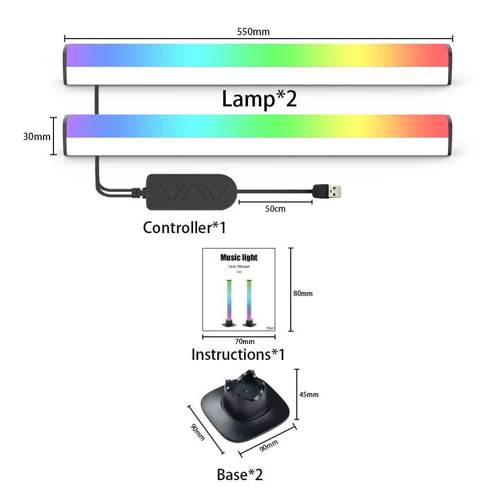 Barra de luz musical RGBIC, luces de ritmo, tira de luz de escritorio, Control por aplicación, lámpara de ambiente USB para videojuegos, dormitorio, retroiluminación de TV