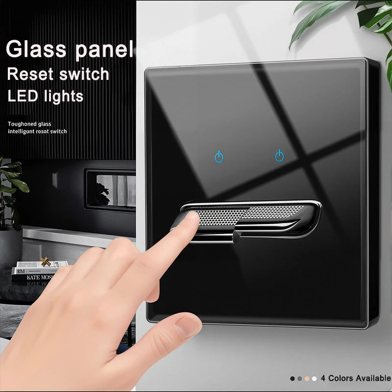 Enchufe de interruptor de vidrio templado estándar francés británico con luz indicadora, reinicio automático, 1, 2, 3, 4 entradas, tomas de Panel de pared, enchufe de 2usb