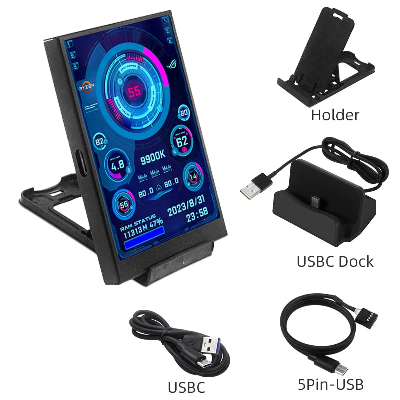 Pantalla secundaria tipo C de 3,5 pulgadas para ordenador CPU RAM GPU HDD Monitor 320*480 IPS LCD ISB pantalla TURZX Software NO AIDA64