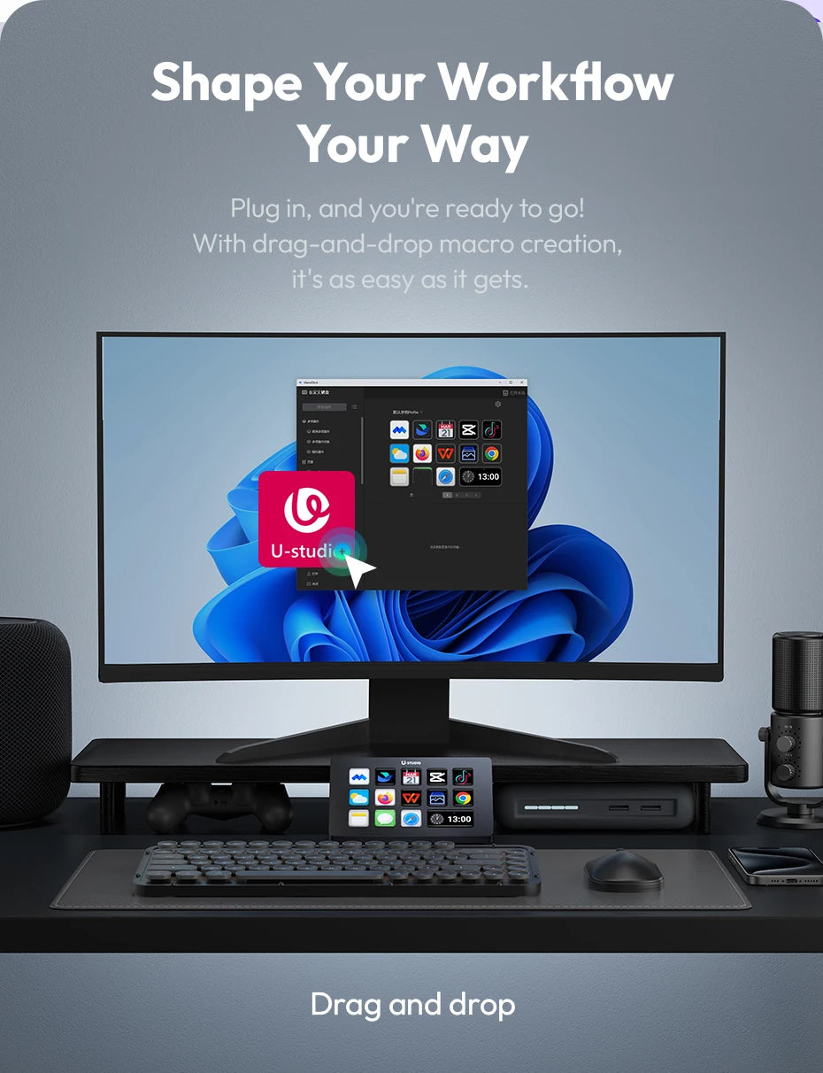 Teclado Ulanzi D200 Stream Deck 13 teclas LCD, todos personalizables para juegos, transmisión en vivo, creación de contenido de oficina, YouTube