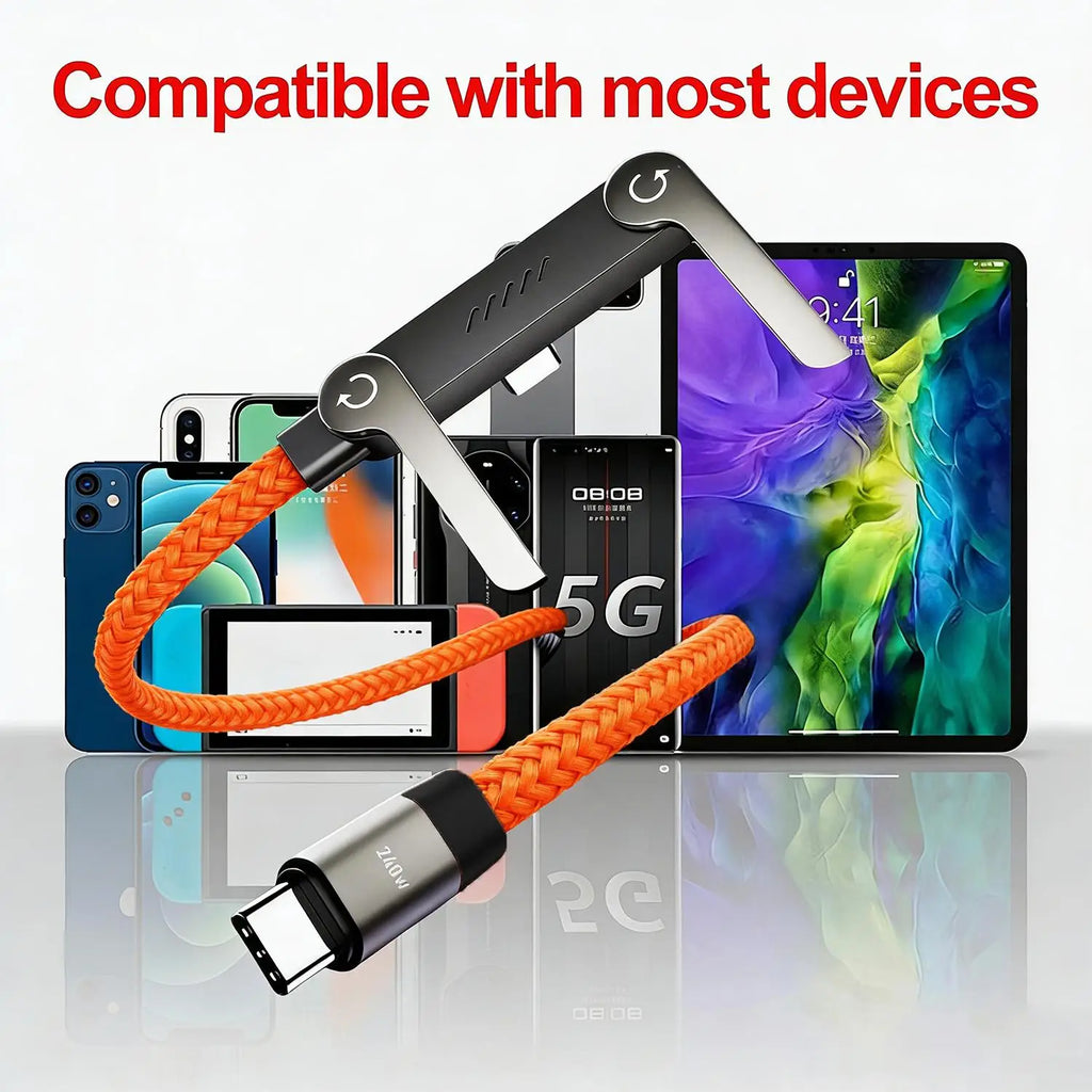 Cable de Carga Rápida de 240W con Soporte Plegable para Teléfono, para iPhone 16 17 Pro Max, Samsung, Mi, Laptop, Cargador PD Tipo-C, Cable de Datos para Juegos