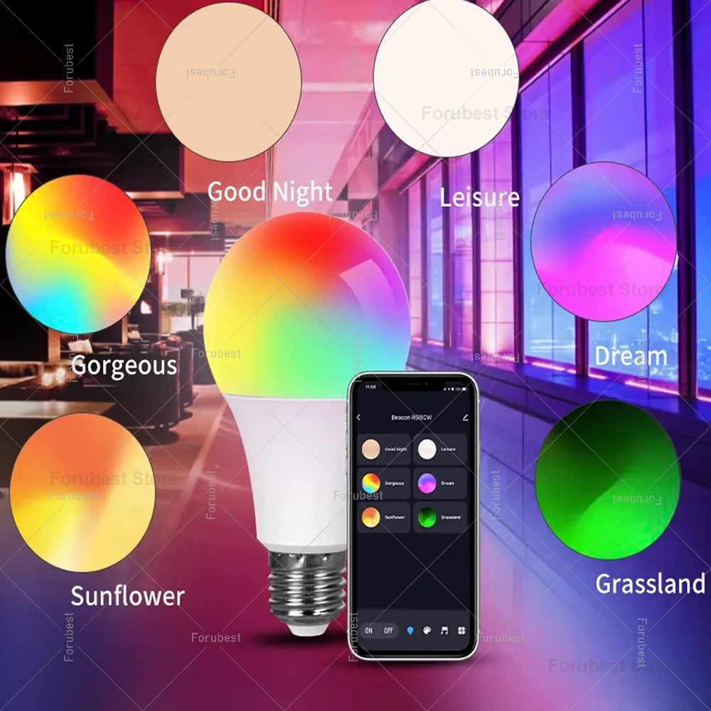 Bombilla LED inteligente Tuya E27 RGB CW 15W 20W WiFi Bluetooth lámpara Led decoración del hogar iluminación 220V 110V para Alexa Amazon Google Voice
