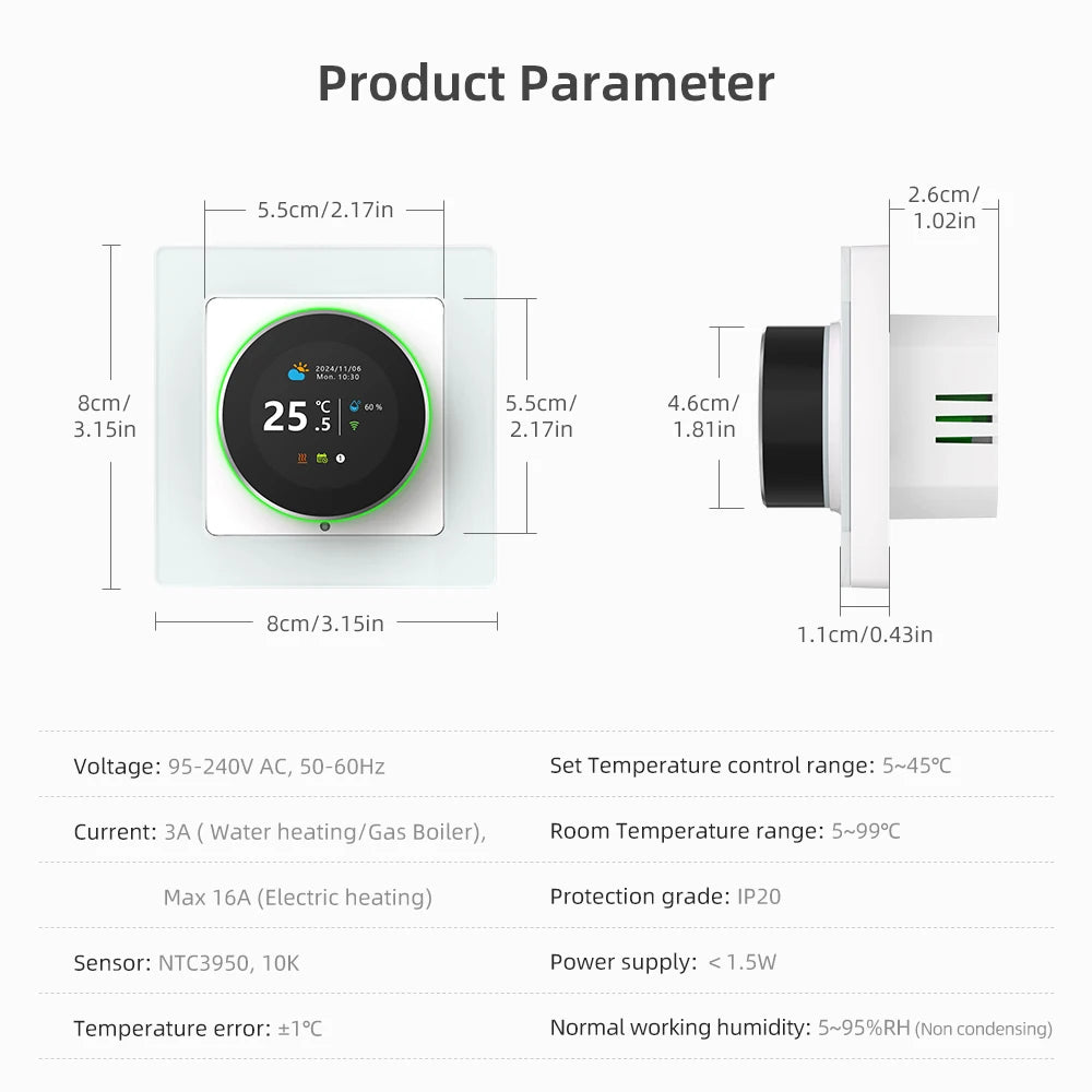 Termostato inteligente AVATTO con WiFi, controlador de temperatura para caldera de agua, gas y calefacción eléctrica, compatible con Tuya, Alexa y Google Home