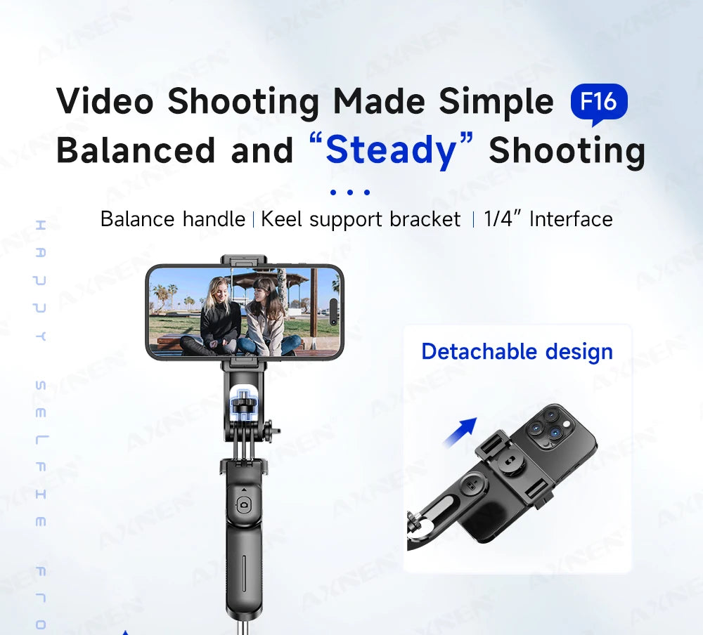 Trípode/palo selfie F16 con poste de 8 secciones de 1708 mm de largo, control remoto Bluetooth, 360 °   Rotación, interfaz 1/4, para cámara de teléfono Vlog