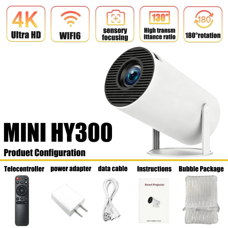 Proyector LED Portátil para Exteriores HY300 2026, 4K, Wifi, 1080P, 1280x720P HD, Cine en Casa, Proyección de Videos, Películas y Videojuegos