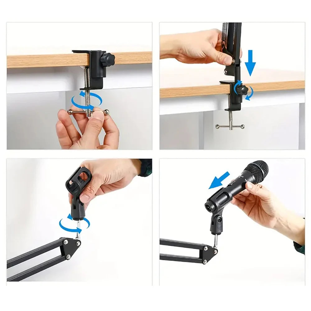 Soporte de micrófono extensible de Metal plegable, brazo de suspensión ajustable, brazo de tijera, soporte voladizo para micrófono con aleación