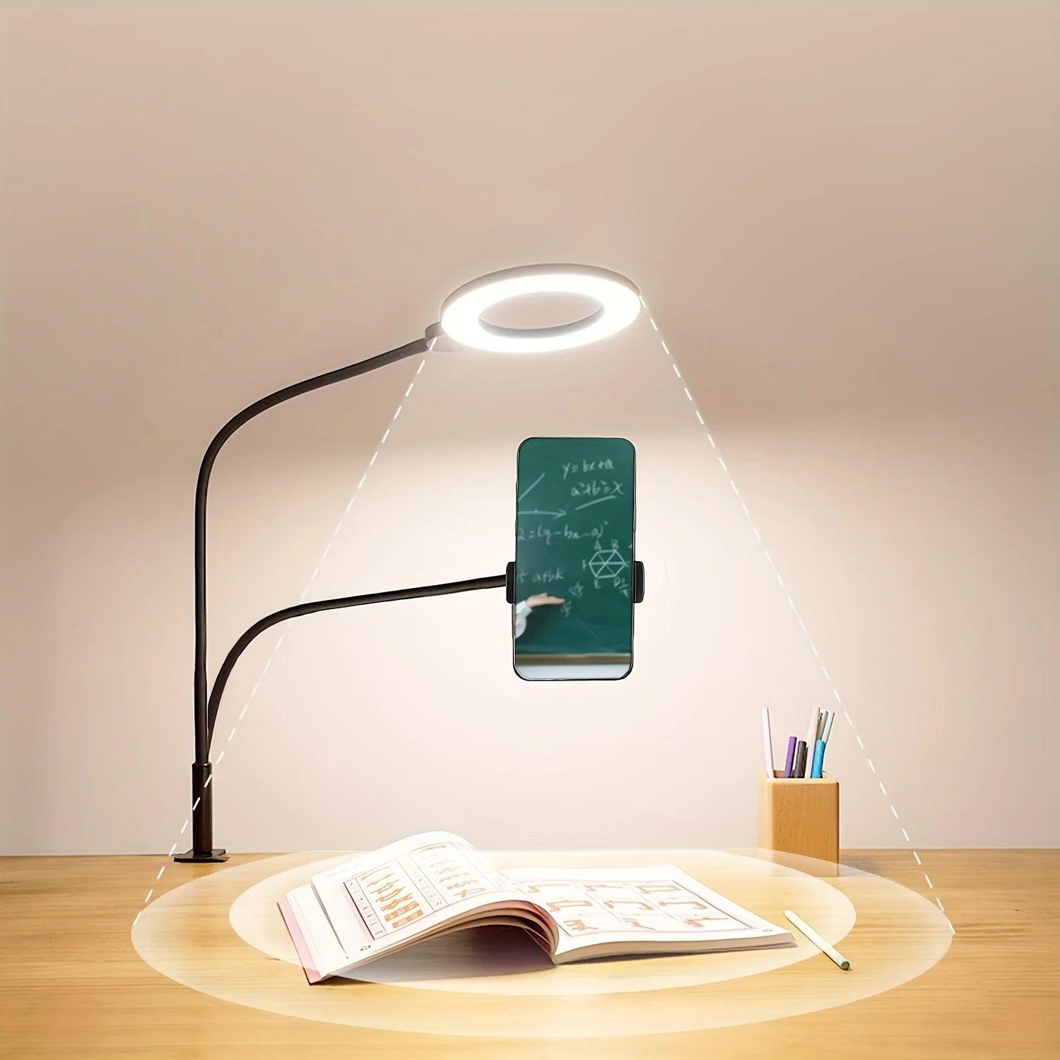 Anillo de luz para Selfie con soporte para teléfono, luz para Selfie con Clip, cuello de cisne Flexible ajustable, lámpara de anillo de escritorio 2 en 1 para transmisión en vivo