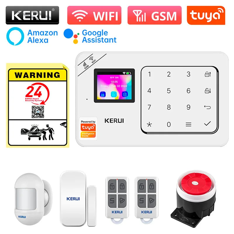 KERUI-Kit de alarma para el hogar, inalámbrico, WiFi, GSM, antirrobo, con pantalla táctil, aplicación Tuya Smart Life, sistema de alarma para protección de seguridad