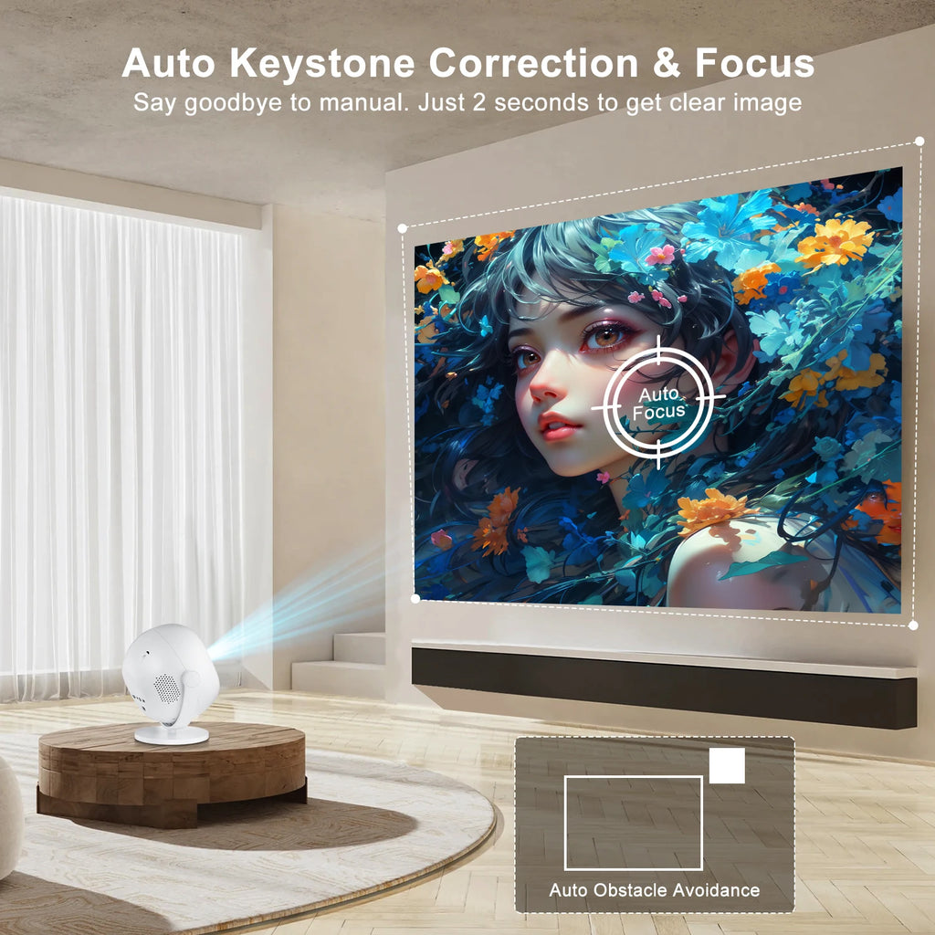 Proyector esférico de cine en casa 4K XBJ, Android WiFi 6 BT 5.0 Auto Keystone 360 °   Proyector de vídeo portátil de rotación para exteriores