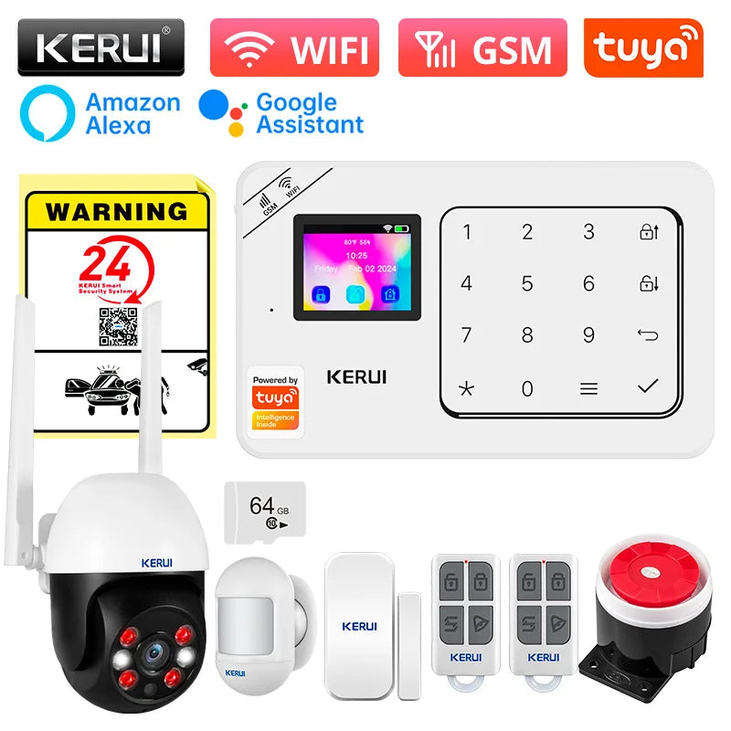 KERUI-Kit de alarma para el hogar, inalámbrico, WiFi, GSM, antirrobo, con pantalla táctil, aplicación Tuya Smart Life, sistema de alarma para protección de seguridad