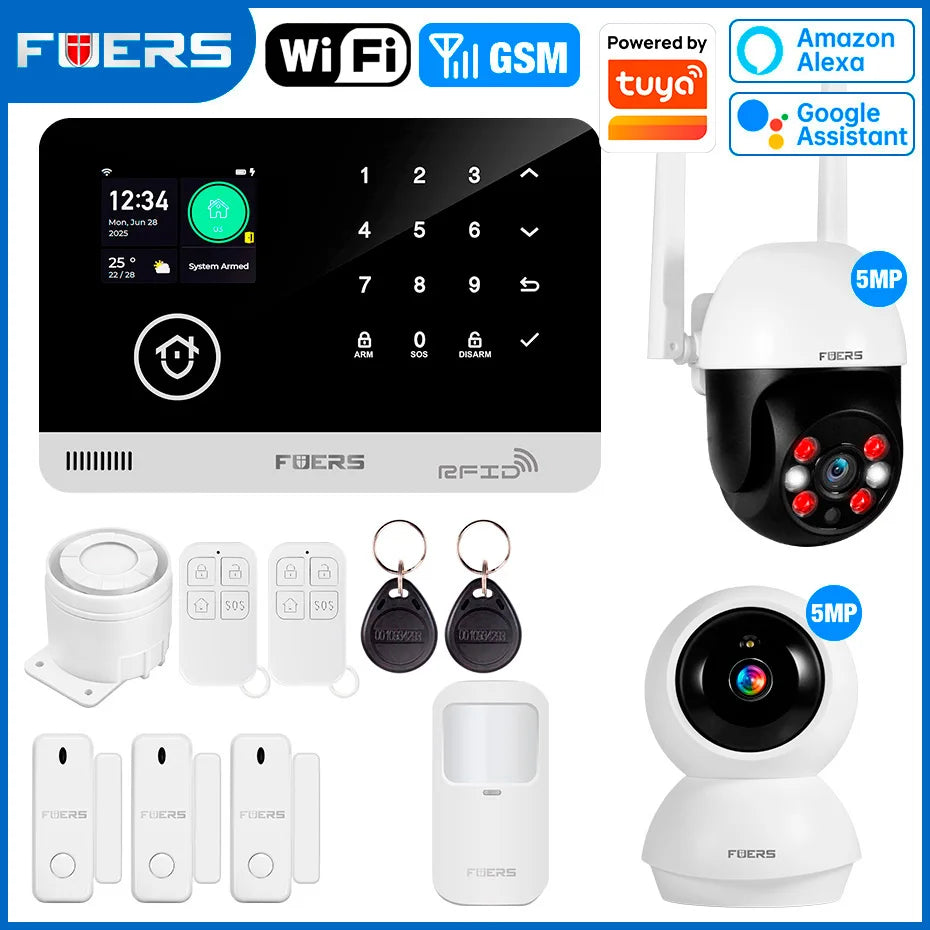 Sistema de alarma FUERS para el hogar TUYA WIFI inteligente GSM alarma de seguridad Host con Sensor de movimiento de puerta Tuya aplicación inteligente control trabajo Alexa