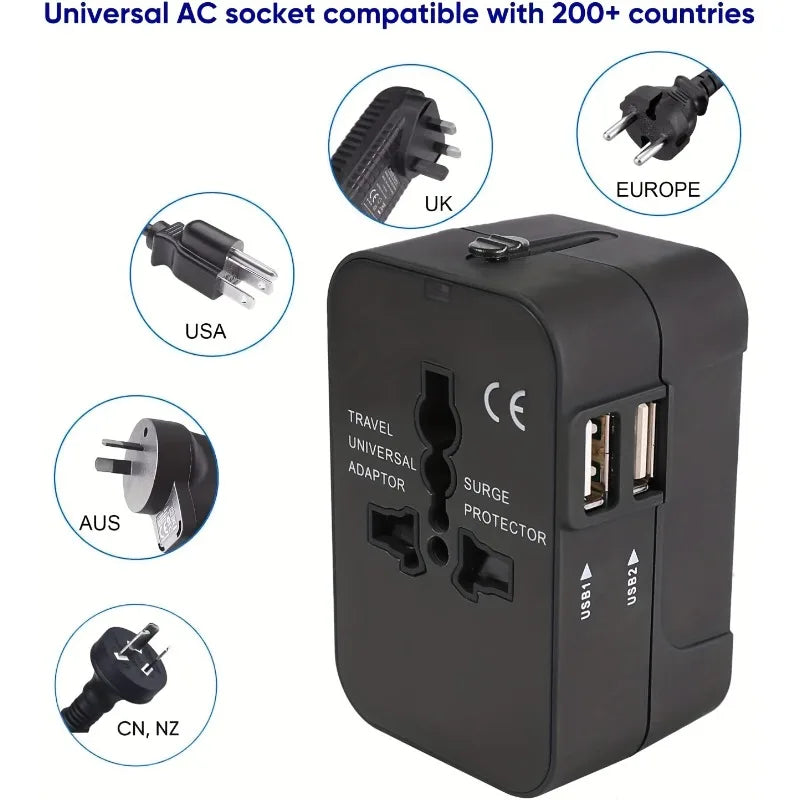 Adaptador de viaje Universal para EE. UU., UE, Reino Unido, AUS, adaptador de cargador, convertidor de salida, adaptador de enchufe con puerto USB Dual