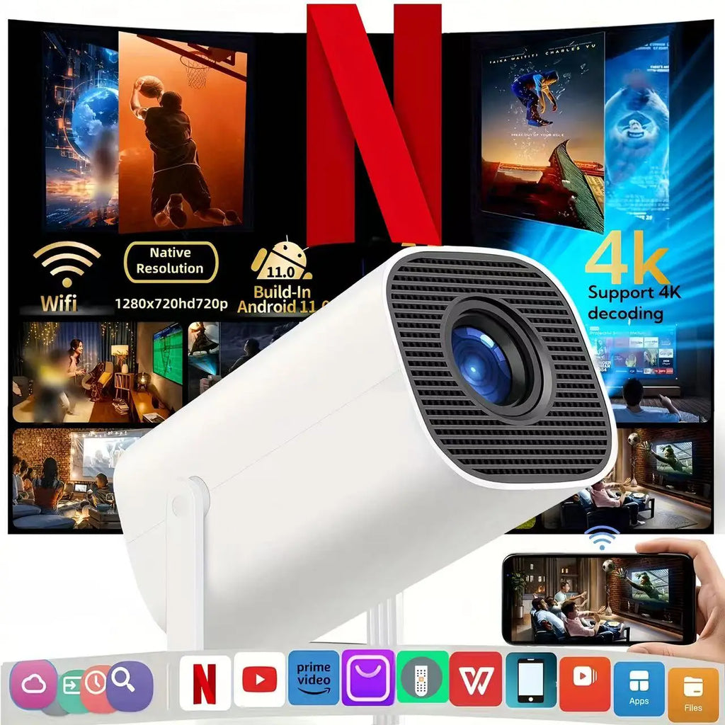 Nuevo proyector portátil con WiFi 6 y inalámbrico 5,0, proyector inteligente nativo 720P compatible con 4K, pantalla ajustable, 180 °   Rotación, B