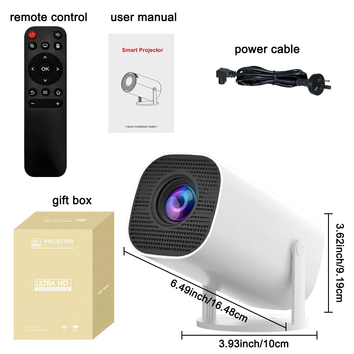Nuevo proyector portátil con WiFi 6 y inalámbrico 5,0, proyector inteligente nativo 720P compatible con 4K, pantalla ajustable, 180 °   Rotación, B