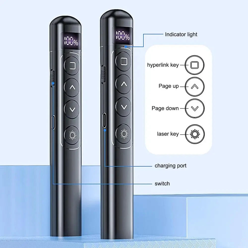 Clicker de presentación con bolígrafo abatible inalámbrico, puntero láser RF de 2,4 GHz, control remoto PowerPoint con Control Hyperlink, presentador IR de luz roja