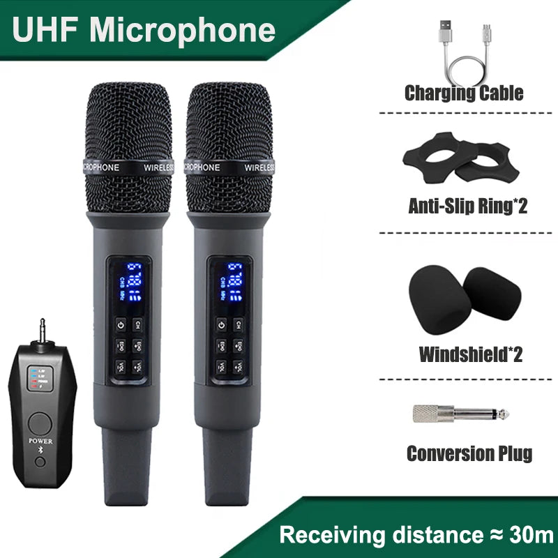 Micrófono de Karaoke dinámico de mano inalámbrico UHF, receptor Bluetooth, reverberación profesional en el hogar, micrófono de graves altos y bajos