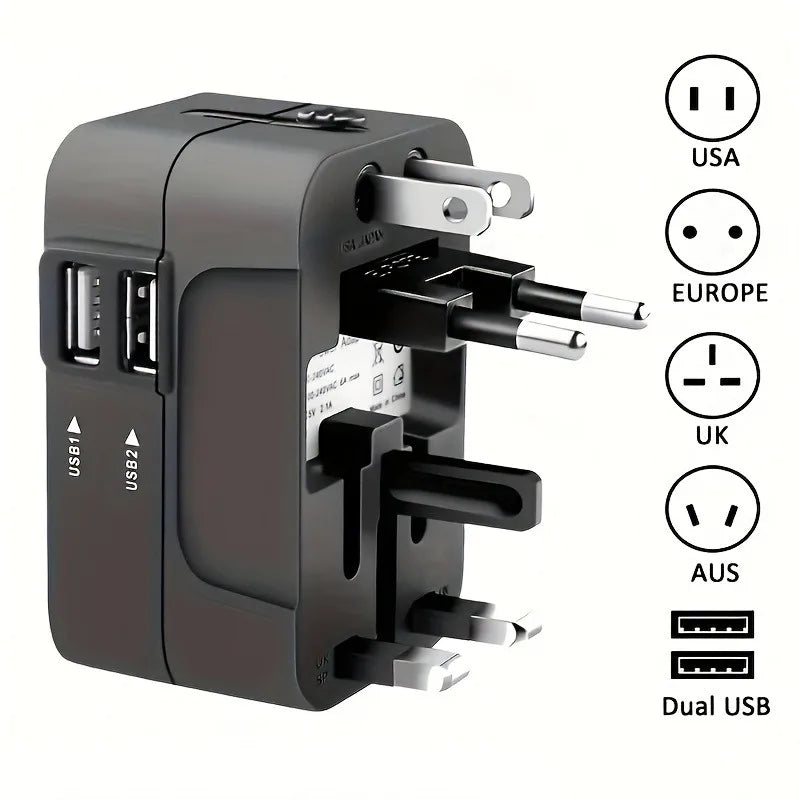 Adaptador de viaje Universal para EE. UU., UE, Reino Unido, AUS, adaptador de cargador, convertidor de salida, adaptador de enchufe con puerto USB Dual