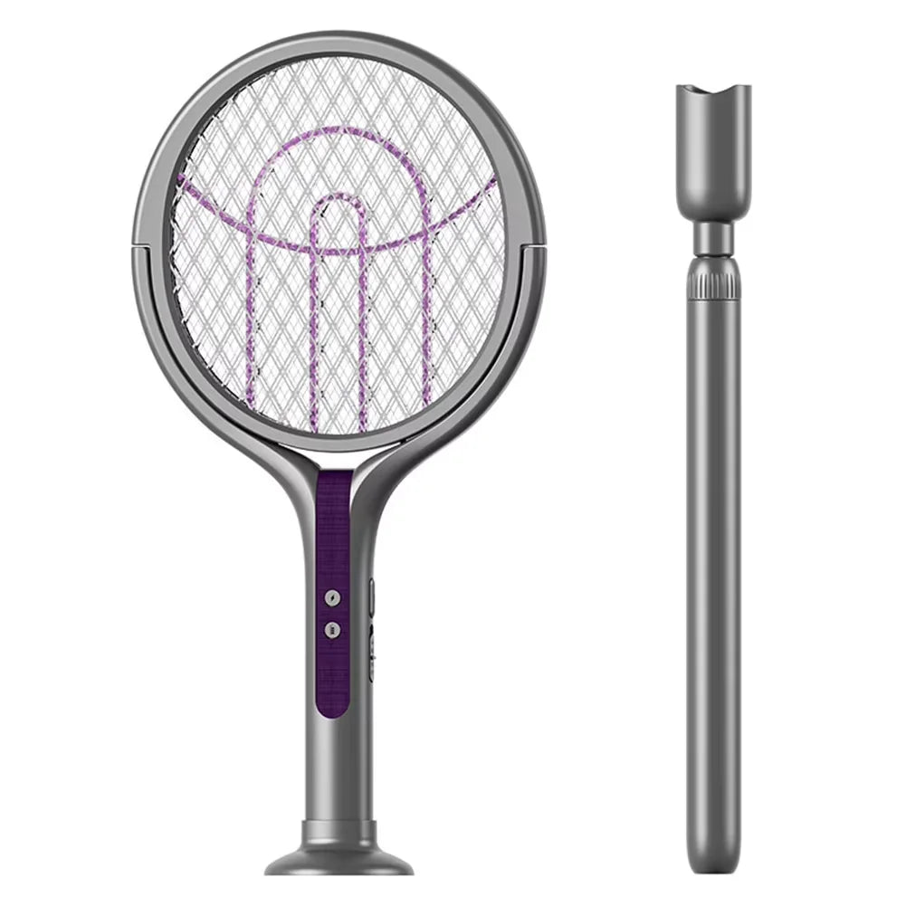 Raqueta Eléctrica Recargable para Matar Insectos con Cabezal Giratorio, Matamoscas y Lámpara Trampa para Mosquitos para Interiores y Exteriores
