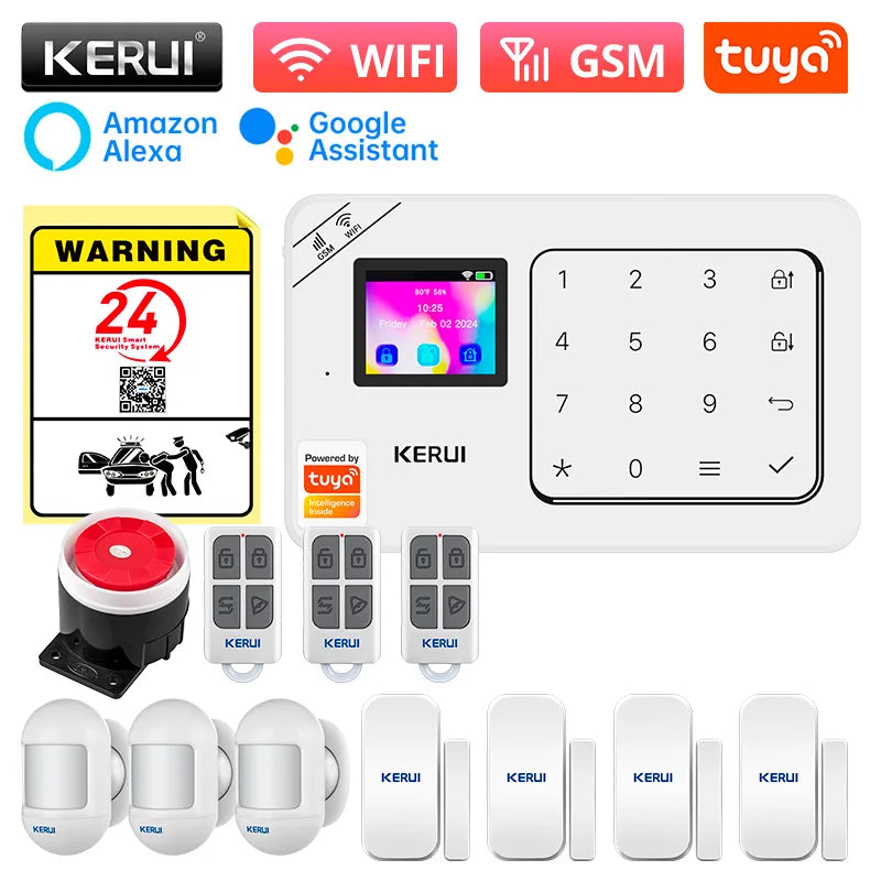 KERUI-Kit de alarma para el hogar, inalámbrico, WiFi, GSM, antirrobo, con pantalla táctil, aplicación Tuya Smart Life, sistema de alarma para protección de seguridad