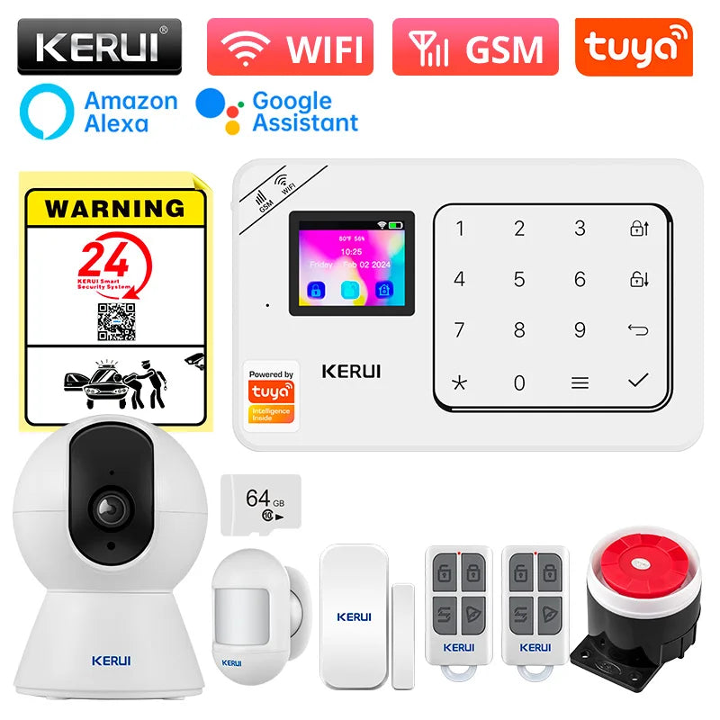 KERUI-Kit de alarma para el hogar, inalámbrico, WiFi, GSM, antirrobo, con pantalla táctil, aplicación Tuya Smart Life, sistema de alarma para protección de seguridad