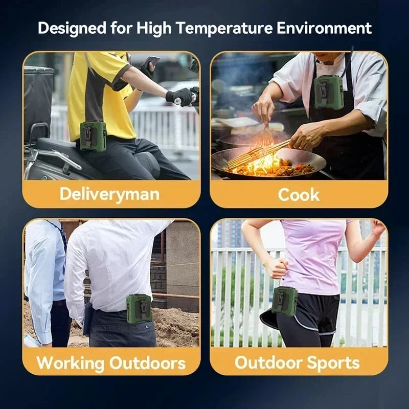 Nuevo Ventilador Portátil de Cintura 2026 con Batería Externa, Iluminación LED, Ventilador de Cuello Colgante, 5 Velocidades, Flujo de Aire Potente, Ventilador de Refrigeración para Trabajo al Aire Libre