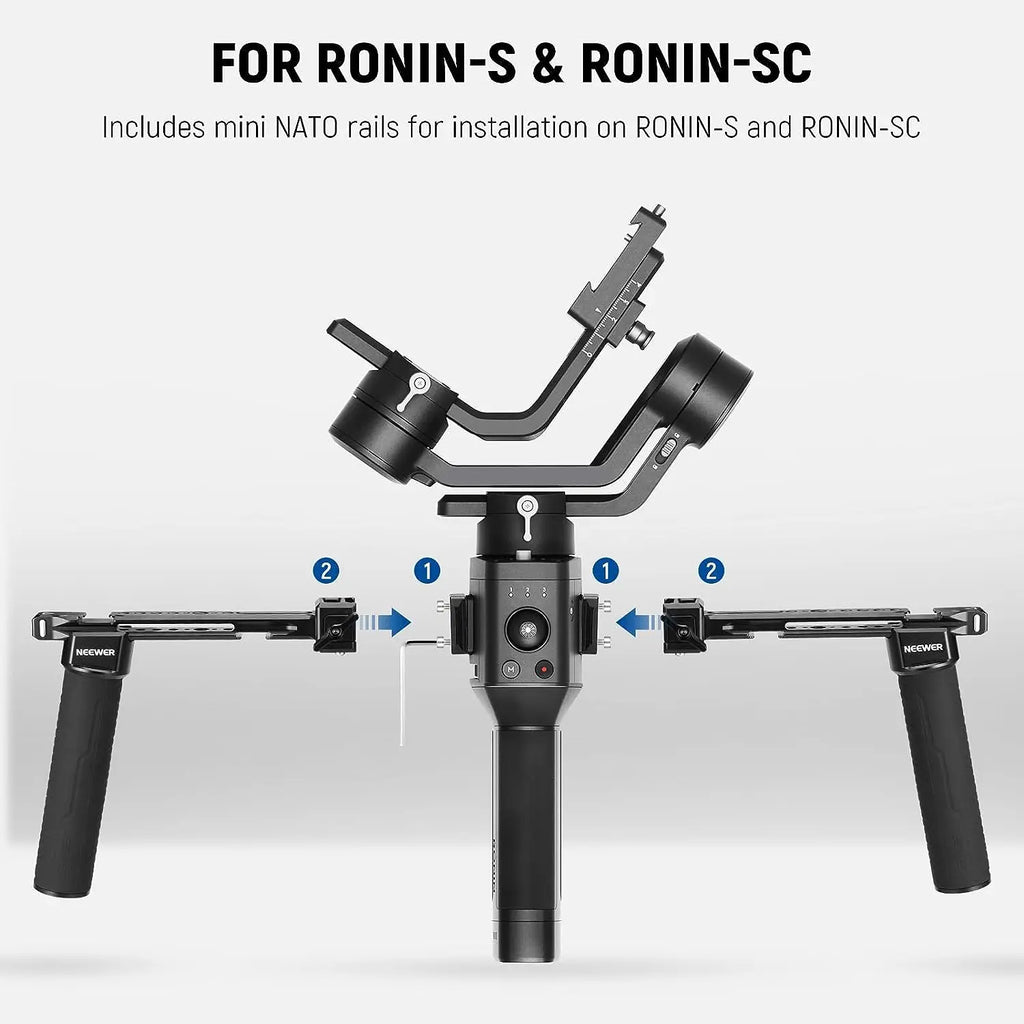 NEEWER-empuñadura doble con abrazaderas NATO de liberación rápida, 2 Mini rieles NATO para DJI RS4 RS4 Pro RS3 RS3 Pro RS2 RSC2 Ronin S SC Gimba