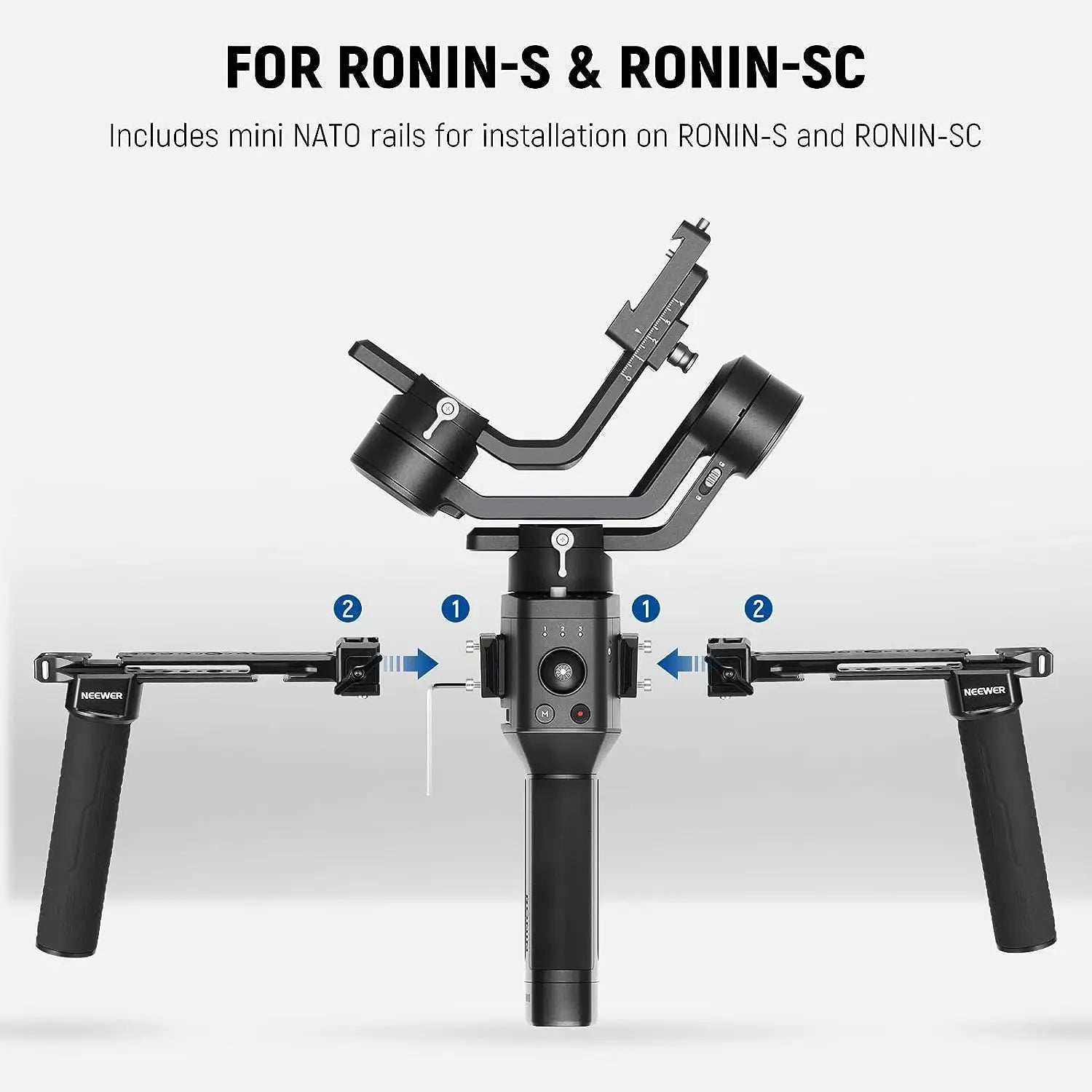 NEEWER-empuñadura doble con abrazaderas NATO de liberación rápida, 2 Mini rieles NATO para DJI RS4 RS4 Pro RS3 RS3 Pro RS2 RSC2 Ronin S SC Gimba