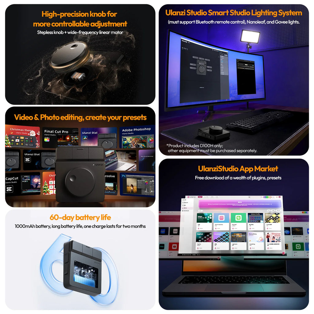 Controlador Creativo Ulanzi D100H, Asistente de Edición de Video para Youtube, Tiktok, PR, PS, Compatible con Bluetooth, Consola de Producción