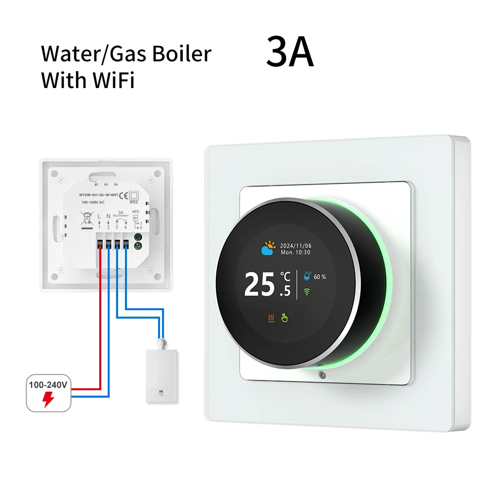 Termostato inteligente AVATTO con WiFi, controlador de temperatura para caldera de agua, gas y calefacción eléctrica, compatible con Tuya, Alexa y Google Home