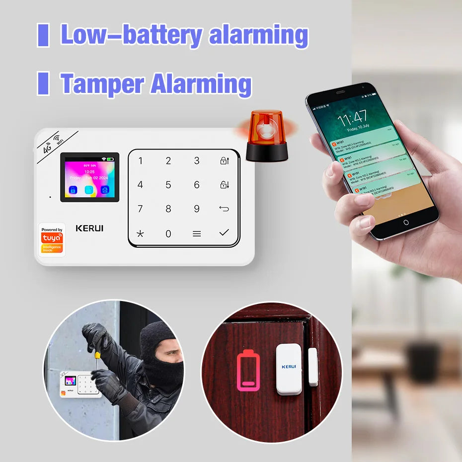 KERUI-Kit de alarma para el hogar, inalámbrico, WiFi, GSM, antirrobo, con pantalla táctil, aplicación Tuya Smart Life, sistema de alarma para protección de seguridad
