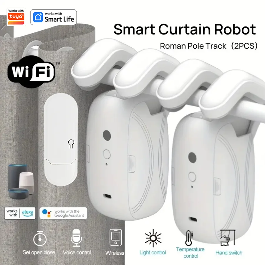 Robot de cortina WiFi inteligente con puerta de enlace Wi-Fi, Control de aplicación remota, arranque manual de apertura automática, Compatible con Alexa, 1/2 Uds.