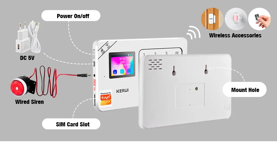 KERUI-Kit de alarma para el hogar, inalámbrico, WiFi, GSM, antirrobo, con pantalla táctil, aplicación Tuya Smart Life, sistema de alarma para protección de seguridad