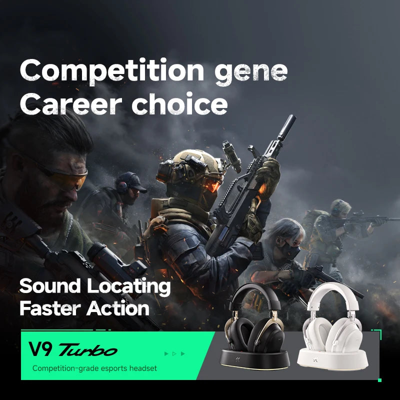 Auriculares Inalámbricos para Juegos MCHOSE V9 Turbo + con Sonido Envolvente 7.1 de 60 mm, Auriculares Profesionales para Esports con Base de Carga RGB