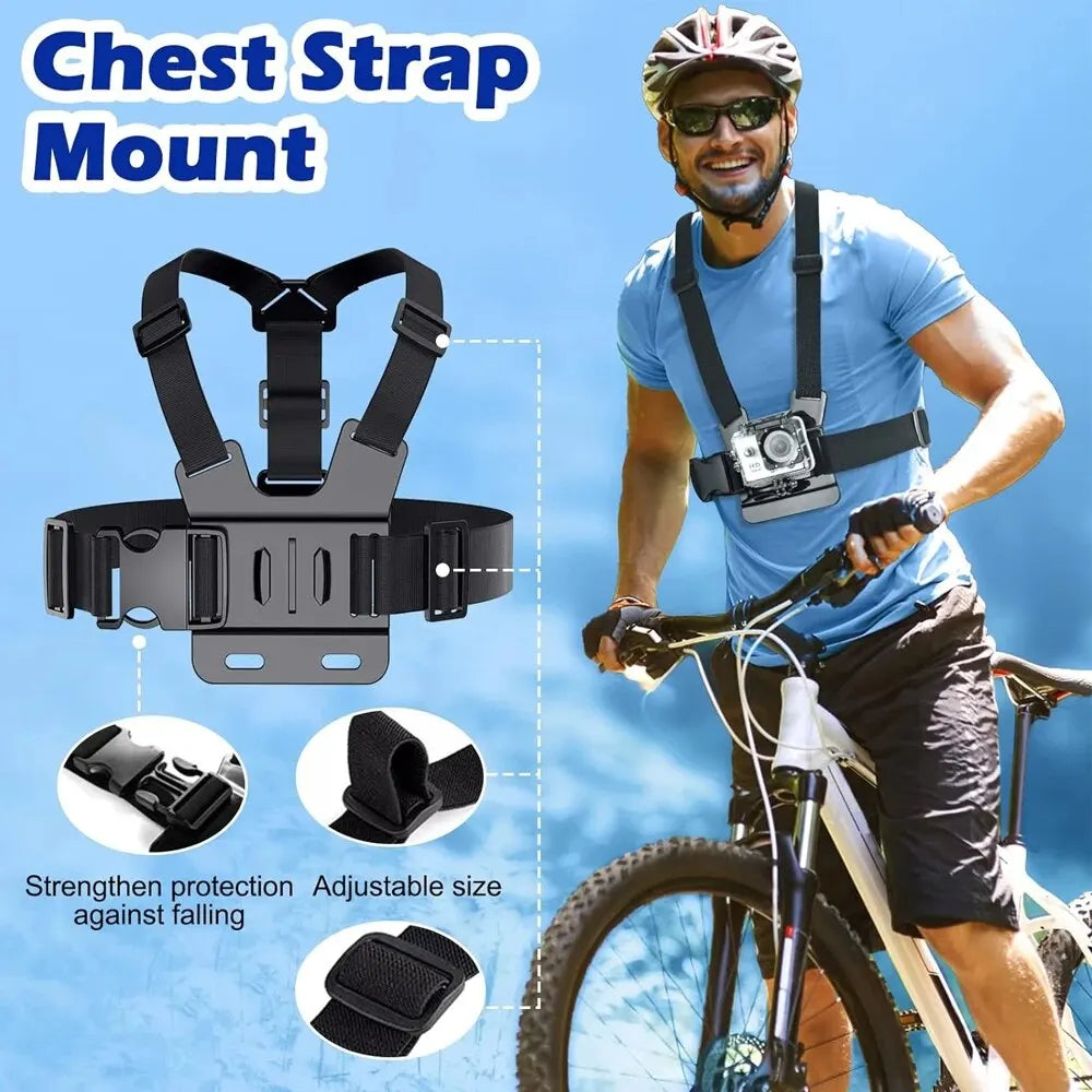 Kit de accesorios para Cámara de Acción todo en uno, correa para la cabeza, soporte para correa para el pecho, ajustable para GoPro Hero Phone Osmo SJCAM AKASO insta360