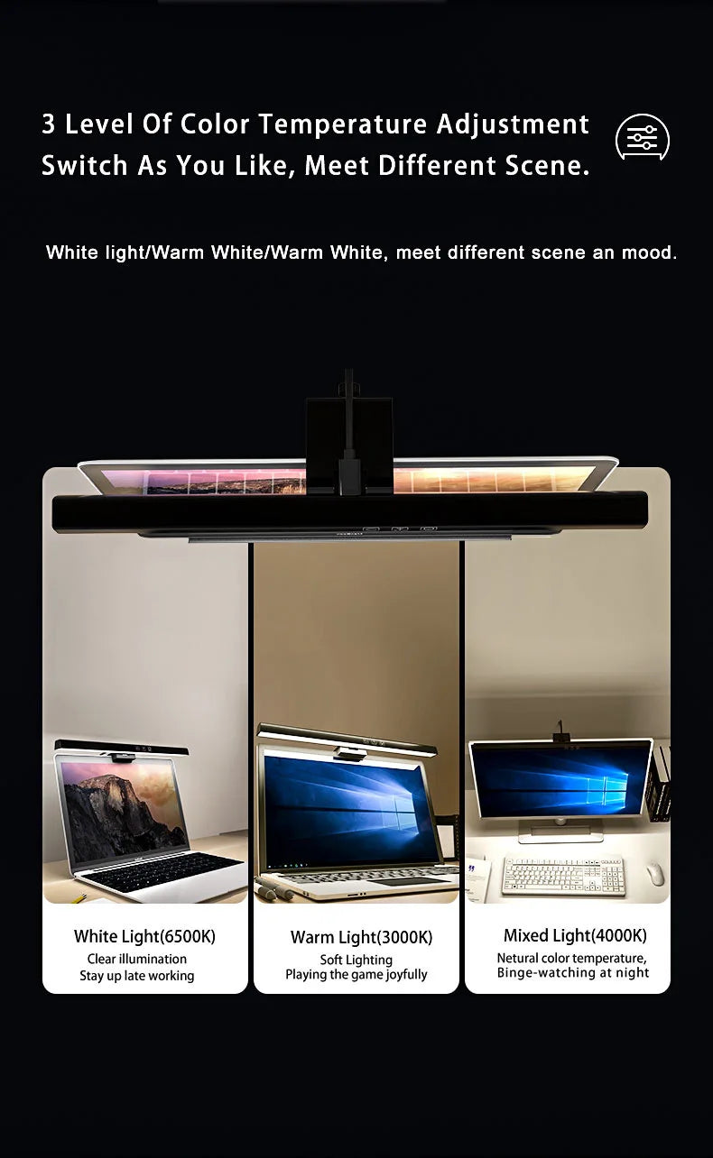 Lámpara de Escritorio USB HOMEFISH de 50cm con Barra de Luz para Monitor, Regulación Continua, Luz de Lectura Colgante para Mesa de Estudio