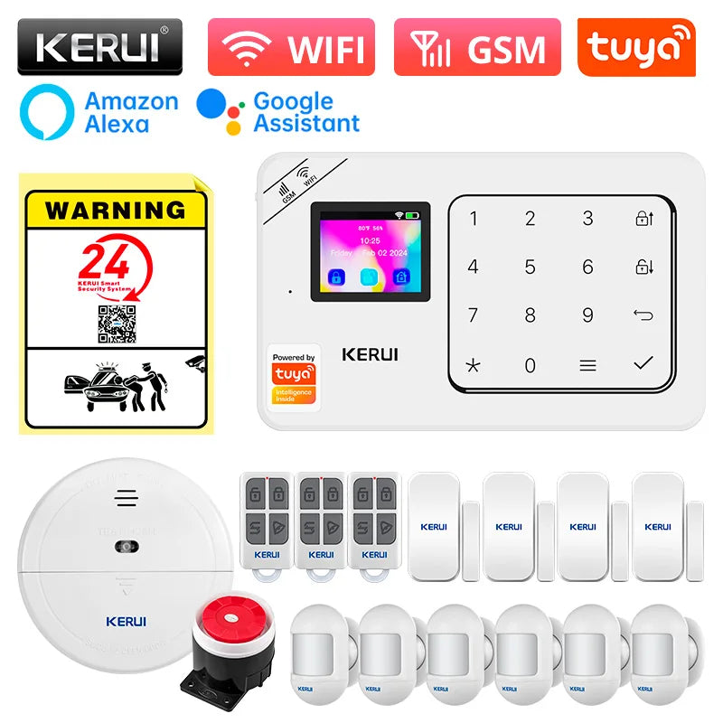 KERUI-Kit de alarma para el hogar, inalámbrico, WiFi, GSM, antirrobo, con pantalla táctil, aplicación Tuya Smart Life, sistema de alarma para protección de seguridad