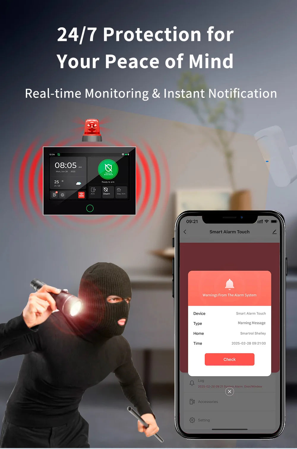 Alarma Doméstica KERUI 4G/WiFi GSM con Panel Táctil IPS de 7 Pulgadas, Compatible con el Sistema de Alarma Inalámbrica Tuya