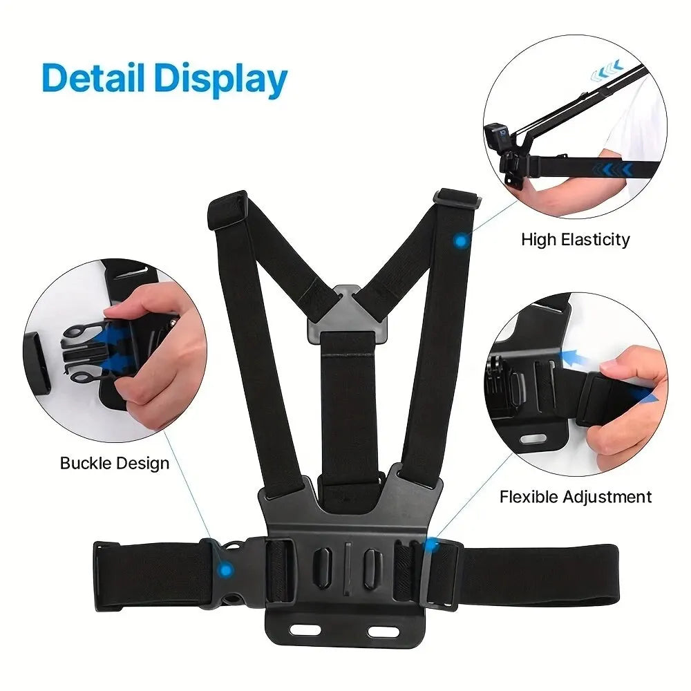 Kit de accesorios para Cámara de Acción todo en uno, correa para la cabeza, soporte para correa para el pecho, ajustable para GoPro Hero Phone Osmo SJCAM AKASO insta360