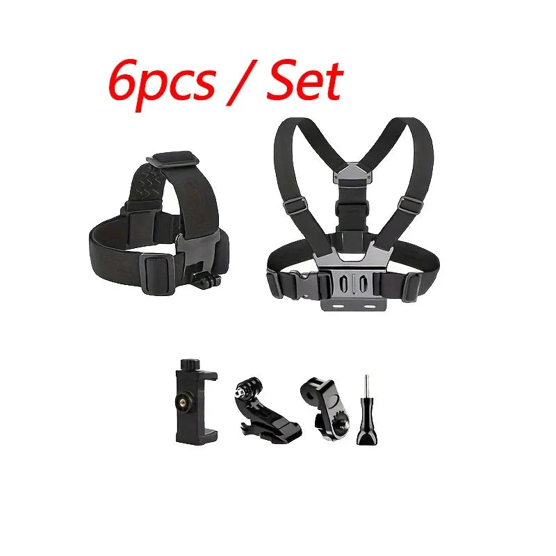 Kit de accesorios para Cámara de Acción todo en uno, correa para la cabeza, soporte para correa para el pecho, ajustable para GoPro Hero Phone Osmo SJCAM AKASO insta360