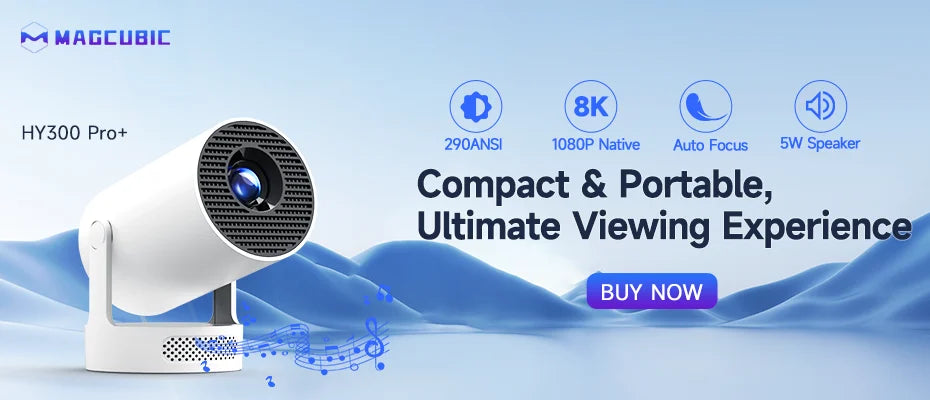 Proyector Magcubic HY300 Pro 8K Android 14 Dual Wifi6 290ANSI Allwinner H726 BT5.4 1080P 1280*720P Proyector de cine en casa para exteriores