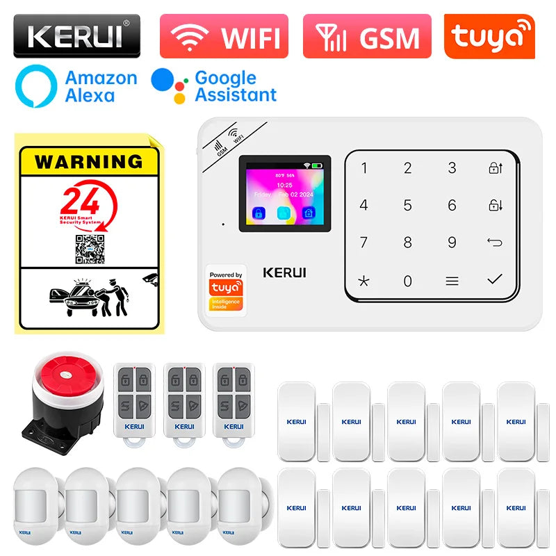 KERUI-Kit de alarma para el hogar, inalámbrico, WiFi, GSM, antirrobo, con pantalla táctil, aplicación Tuya Smart Life, sistema de alarma para protección de seguridad
